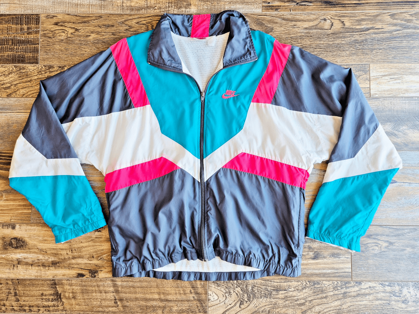 Vintage'90s Nike Windbreaker Track Jacket Zip-Up Lined Colorblock Men's M
