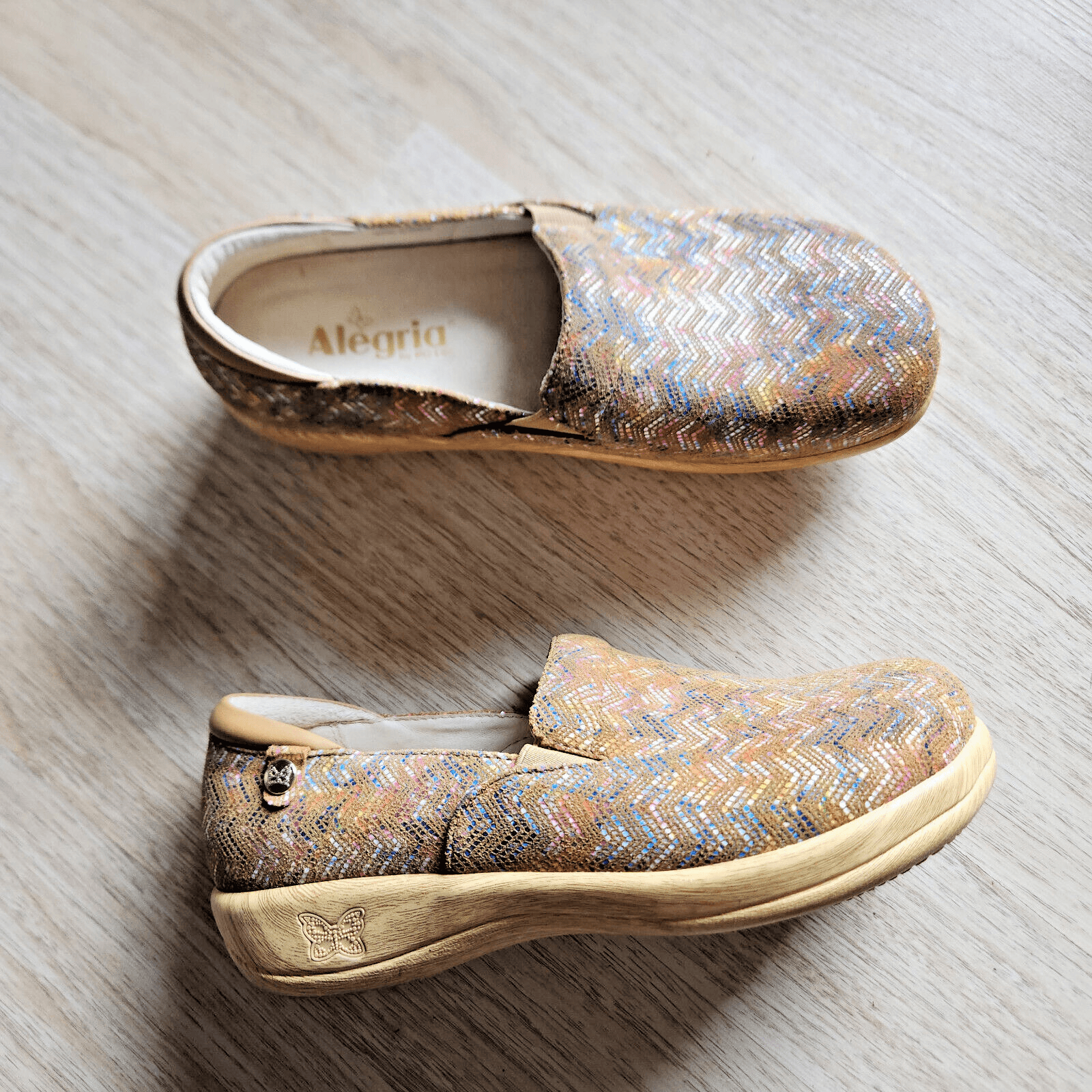 Alegria Keli Ric Rock Professional Leather Clog Comfort Zippy Zigzag Tan EU39