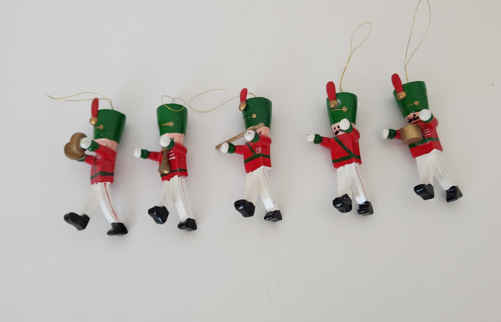 Vintage 5 Pieces Wooden Soldier Nutcracker Christmas Ornaments Made in Taiwan