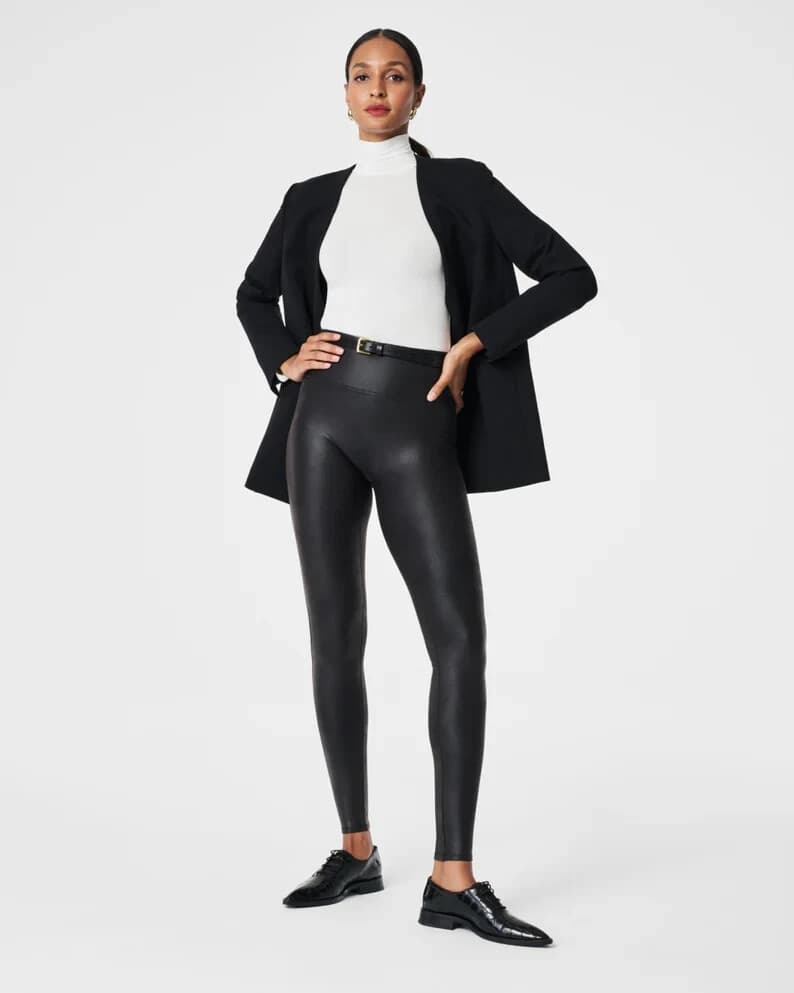 NWT SPANX $98 Faux Leather Shape Ankle Legging High Rise Stretch Black Womens XL