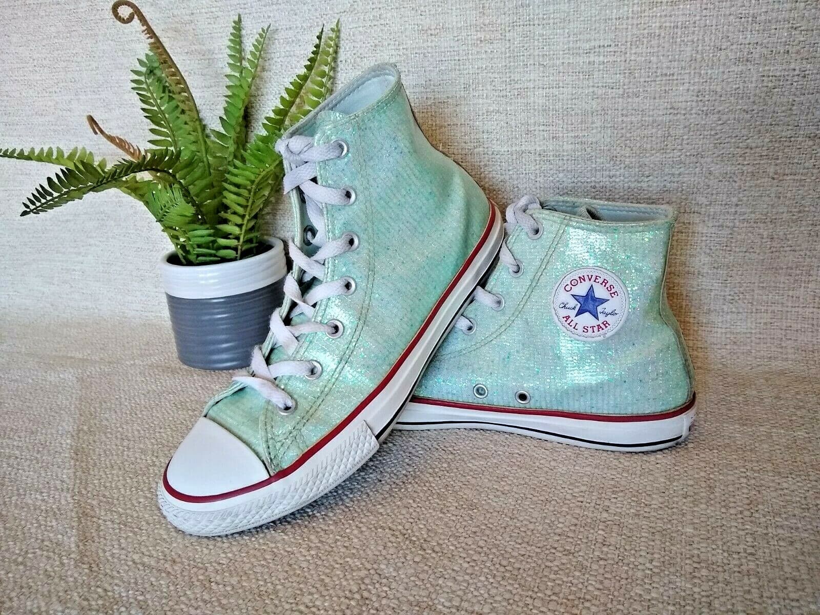Converse Chuck Taylor All Star Junior High Top Ankle Sneaker Sparkle Mint US5