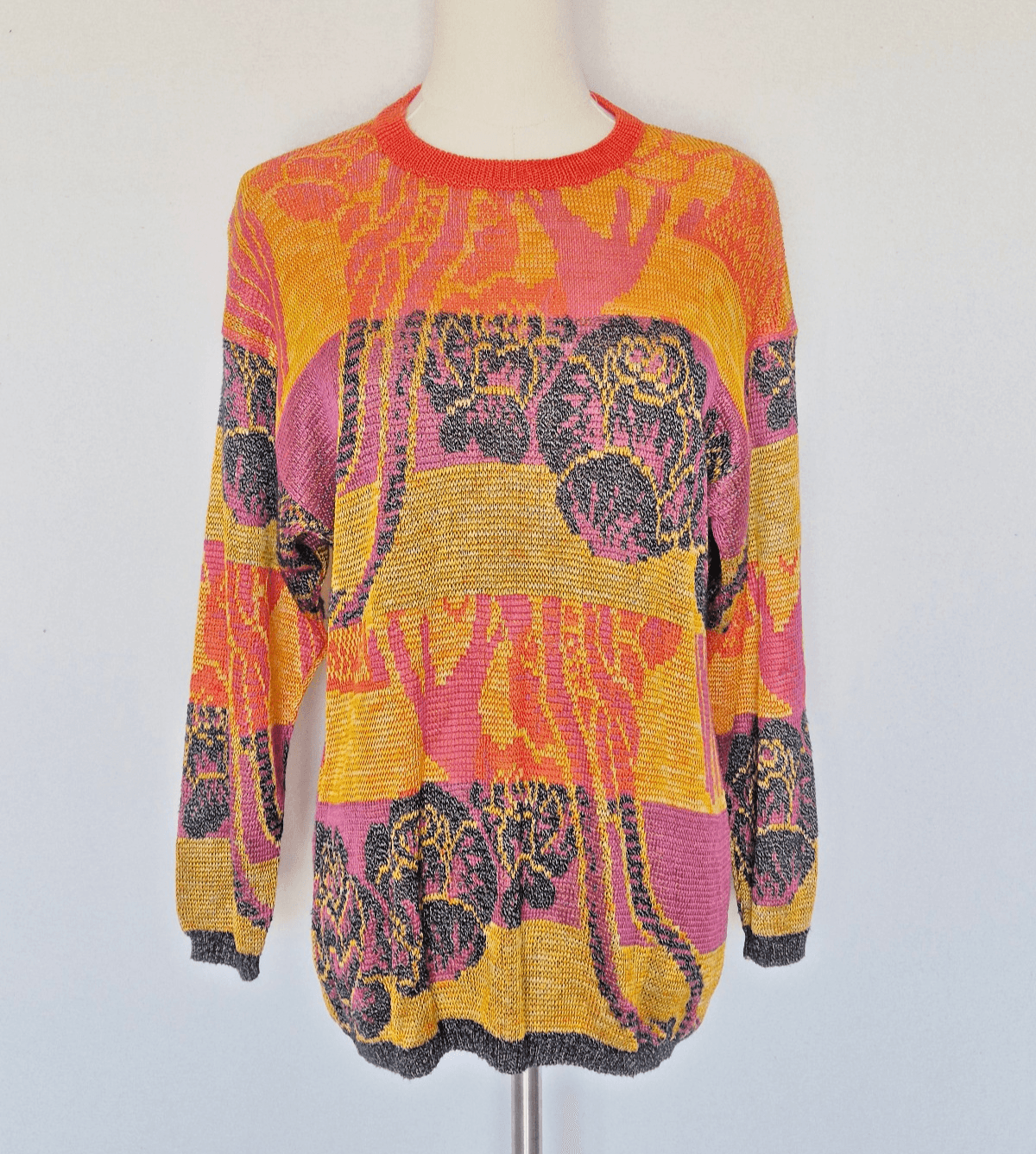 Vintage Bloomingdale's Made in Italy Sutton Sweater Multi Abstract Intarsia Knit