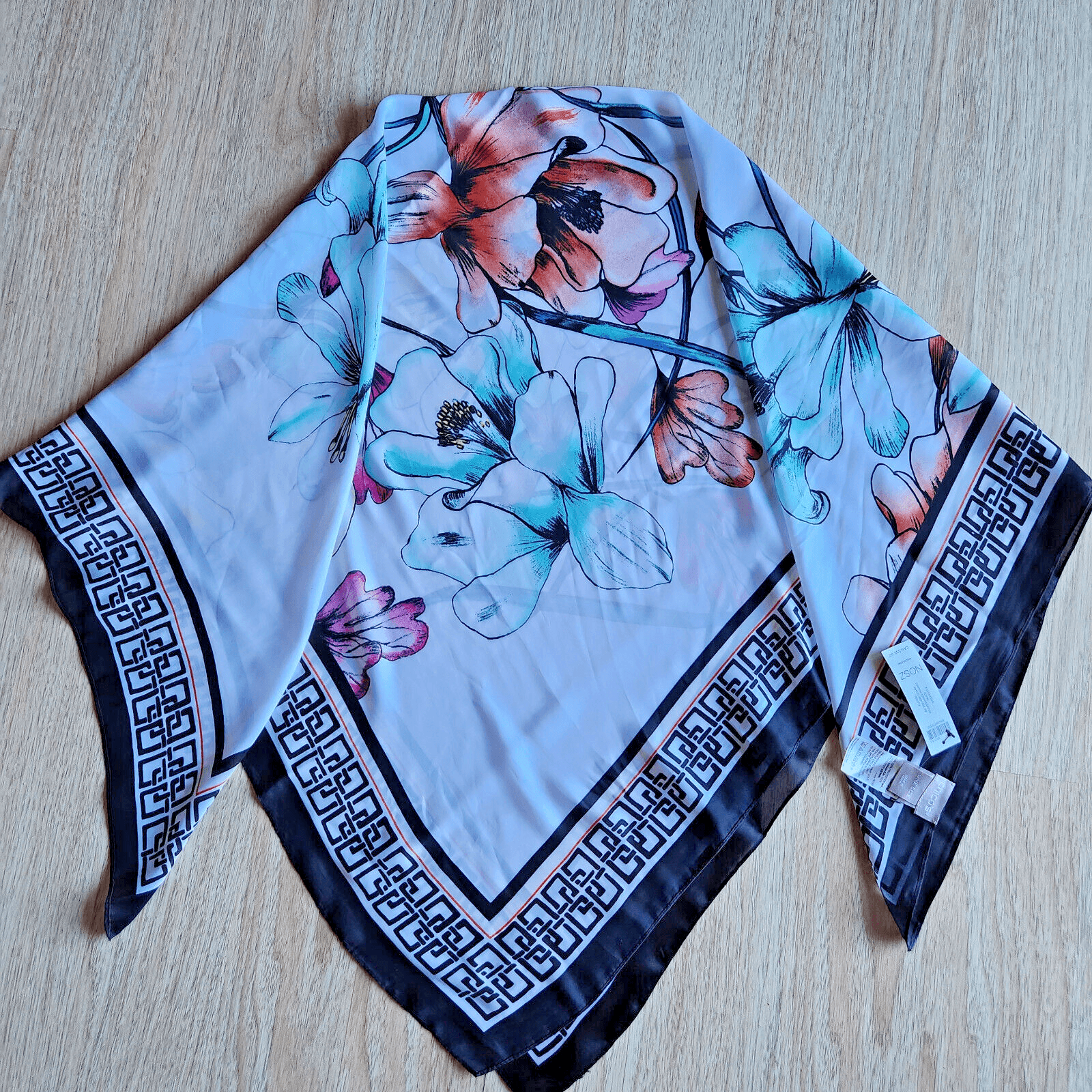 NWT Chico's Satin Floral BC Square Scarf Mulitcolor 42"x42"