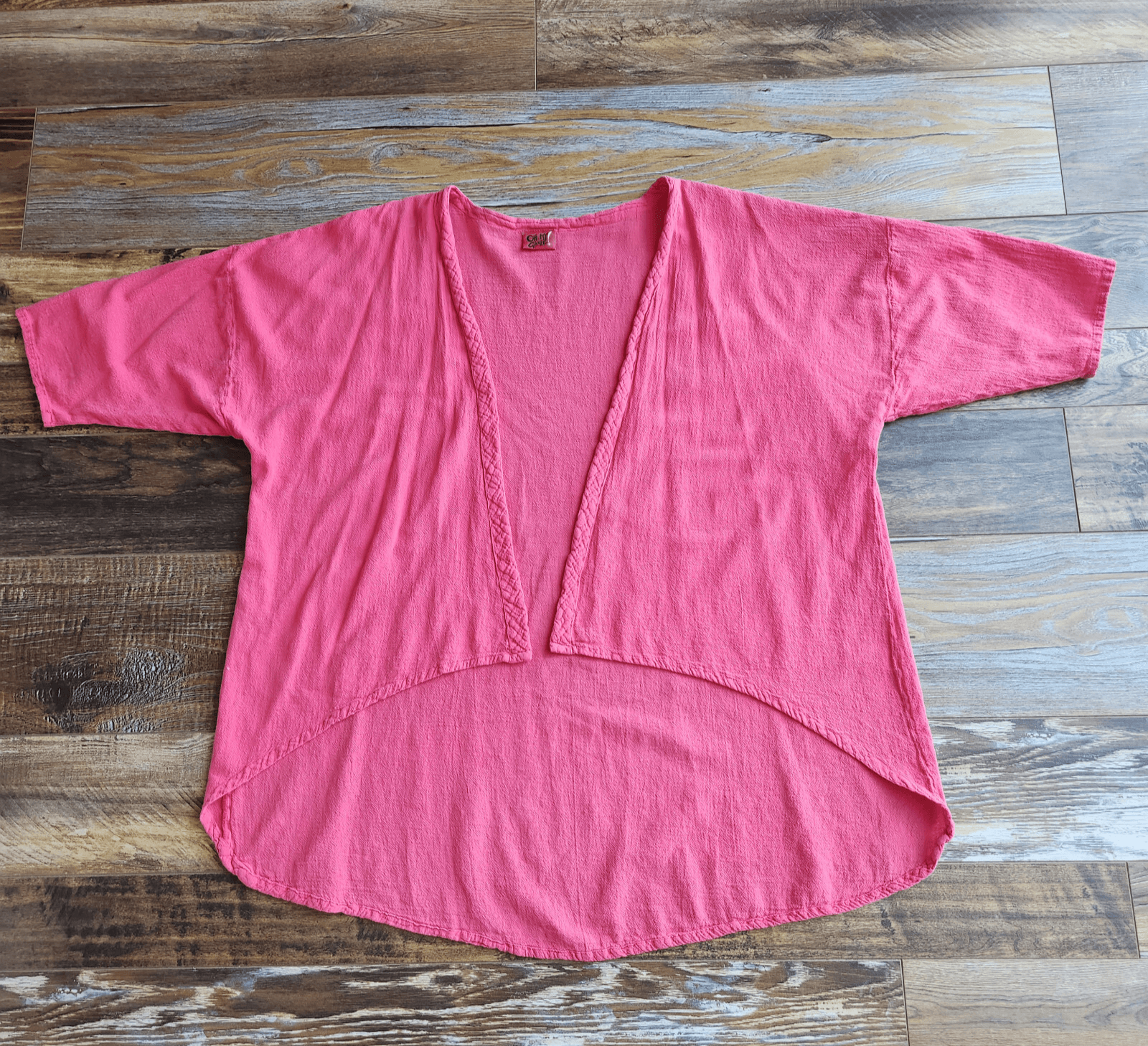 Oh My Gauze Lagenlook Open Front Kimono Hi-Low Light Jacket Pink Cotton One Size