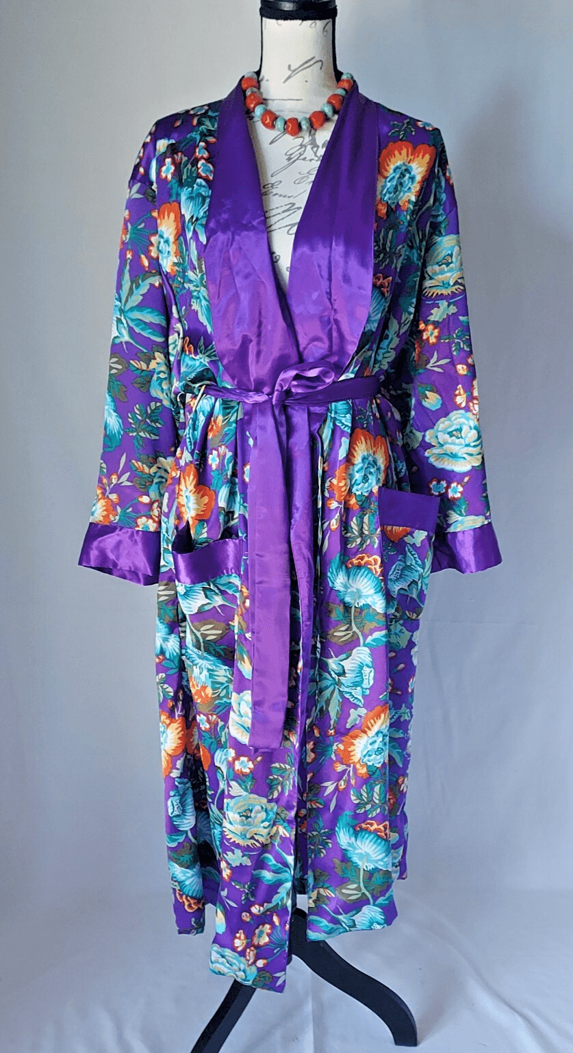 Vintage Victoria's Secret Gold Label Floral Satin Kimono Robe Multicolor Women P