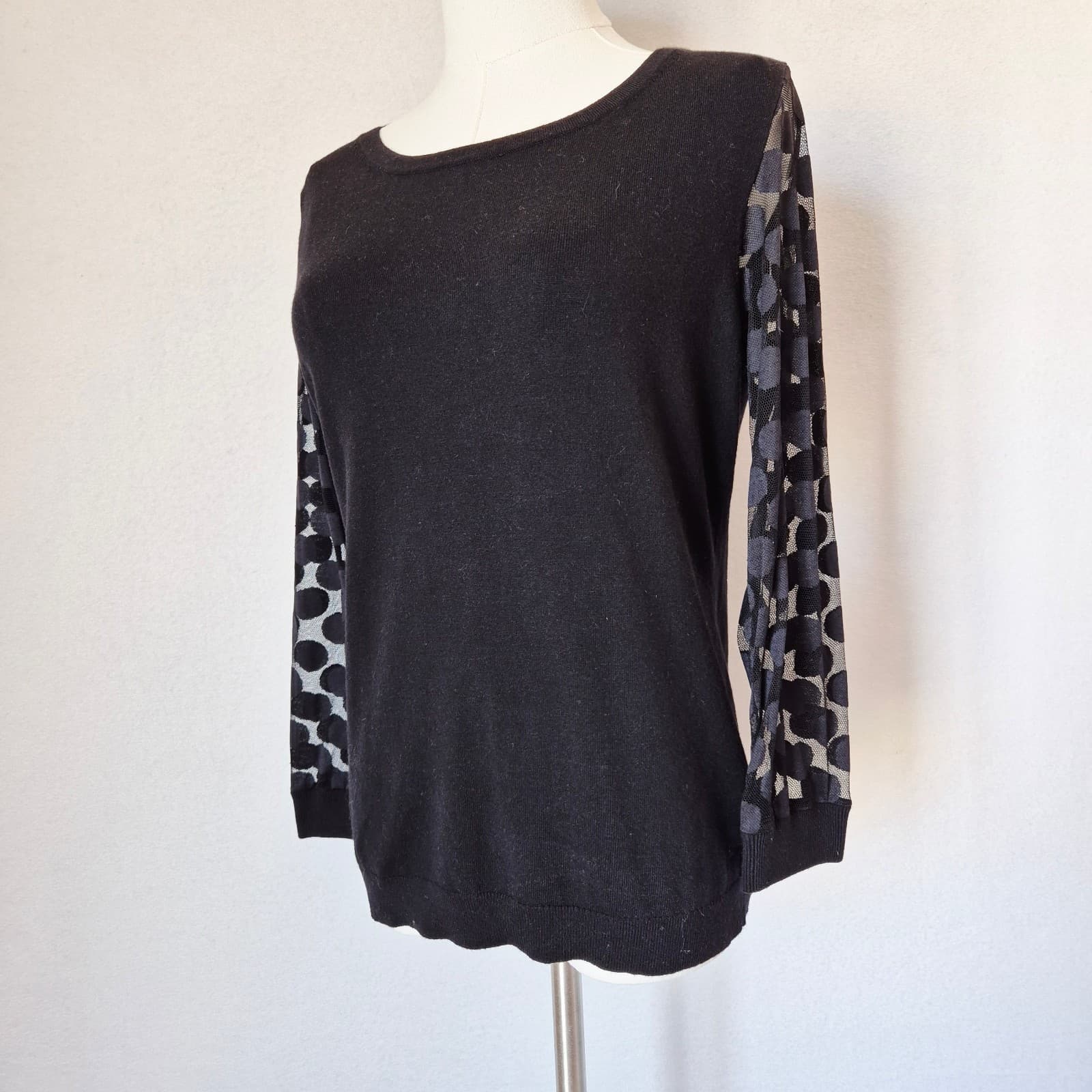 Sparrow Anthropologie Sheer Polka Dot Sleeves Sweater Cashmere Blend Black Sz.M