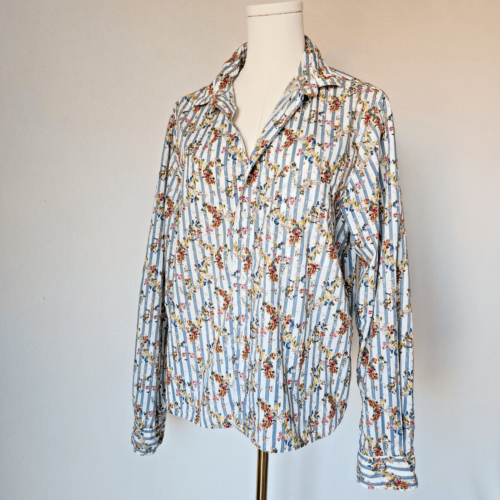 Frank & Eileen Silvio Floral Stripe Button-Up Shirt Long Sleeve Multicolor Sz.L
