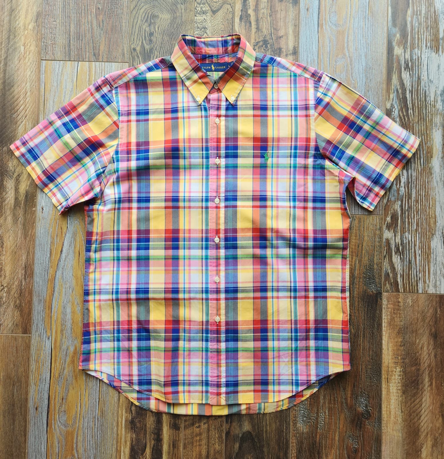 Ralph Lauren Pony Check Plaid Button-Up Shirt Short Sleeve Multicolor Men's L