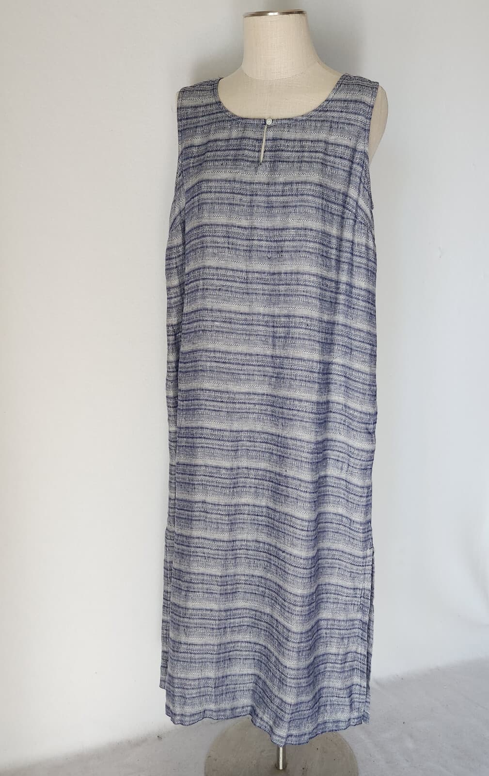NWT Pure Jill Linen Tunic Shift Dress Key-Hole Sleeveless Pocket Sapphire L $129