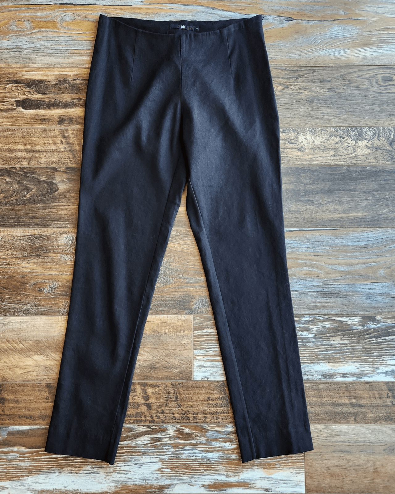 Jarbo Linen Blend Slim-Fit Ankle Cropped Pants Side-Zip Stretch Black Sz.34