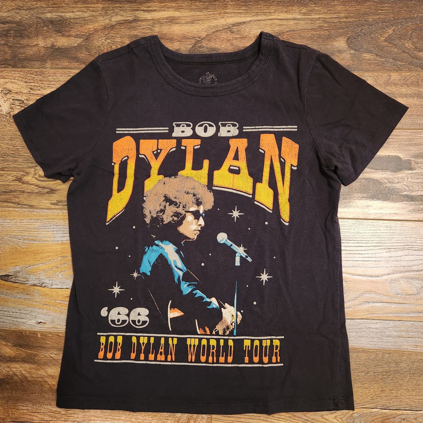Bob Dylan World Tour 1966 Graphic Tee-Shirt Short Sleeve Black Unisex Sz.S