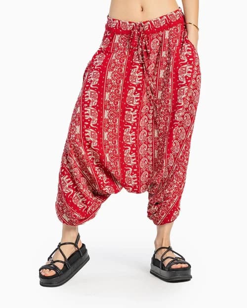 Buddha Pants O.G. Elephant Paisley Harem Pant Elastic Waist Cotton Unisex S