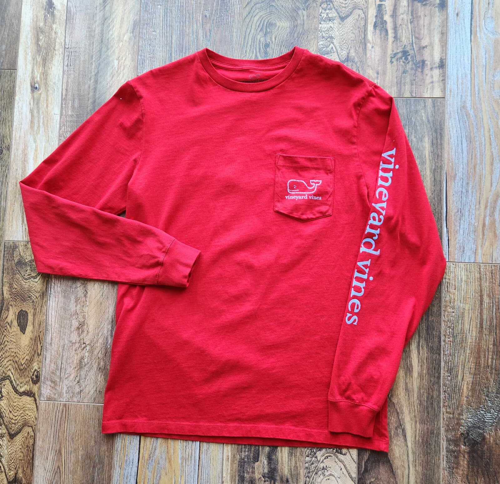 Vineyard Vines Vintage Whale Pocket Long Sleeve Graphic Tee Cotton Red Men's S
