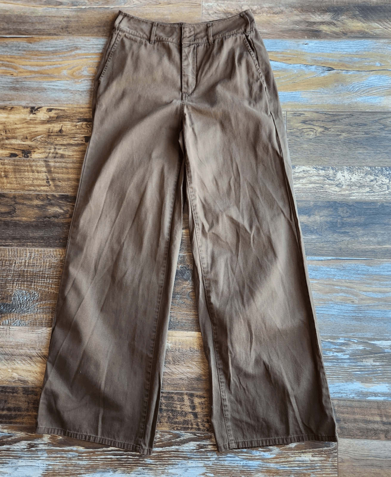 Good American Good Skate Wide Leg High Rise Pants Zip Pocket Cotton Brown Sz.26