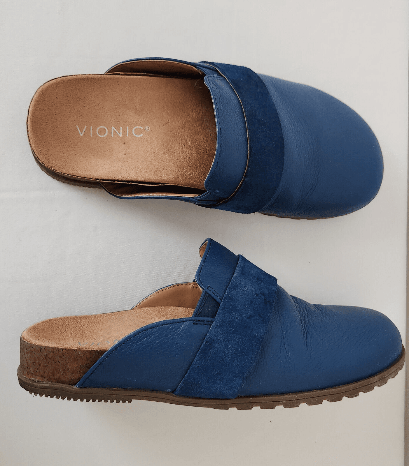 VIONIC Ambrosia Leather Slip-On Comfort Mules Orthotic Footbed Blue Women US7.5