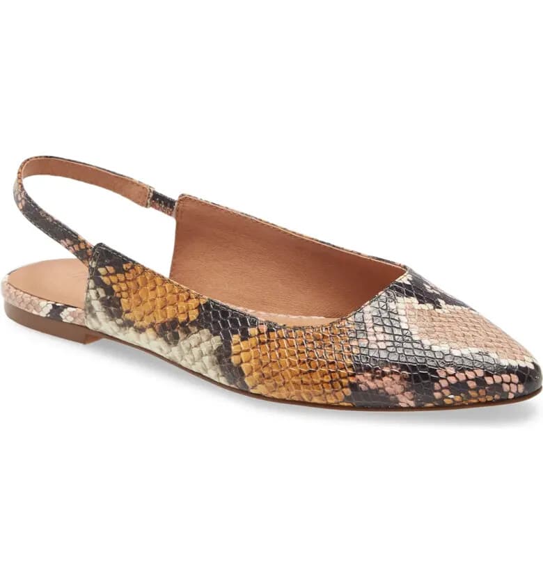 NWoB Madewell Margo Snakeskin Embossed Leather Slingback Flats Mule Black US6.5