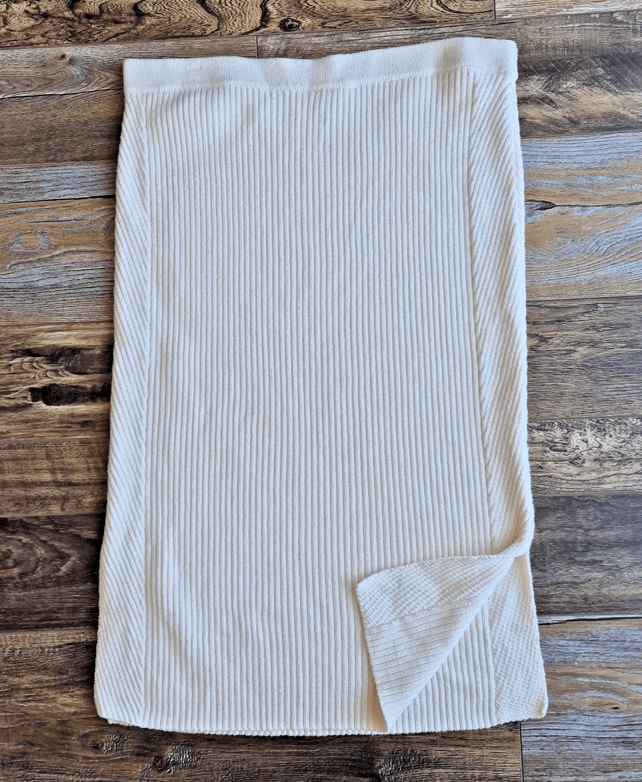 Haven Well Within Cotton Ribbed Knit Midi Pencil Skirt Side-Slit Beige Womens XL