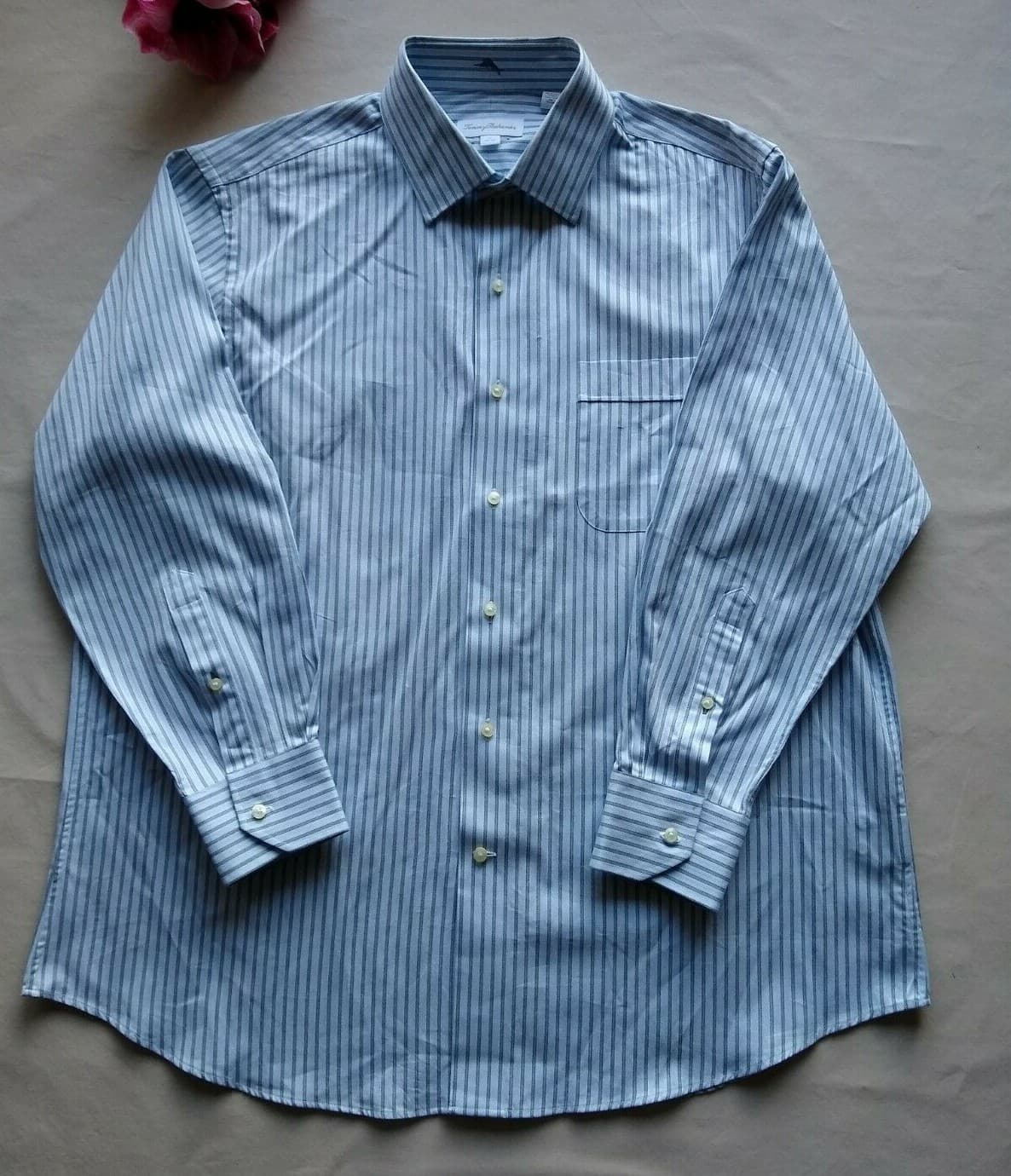 Tommy Bahama Cotton Dress Shirt Button-down Long Sleeves White Strip 17 (32-33)