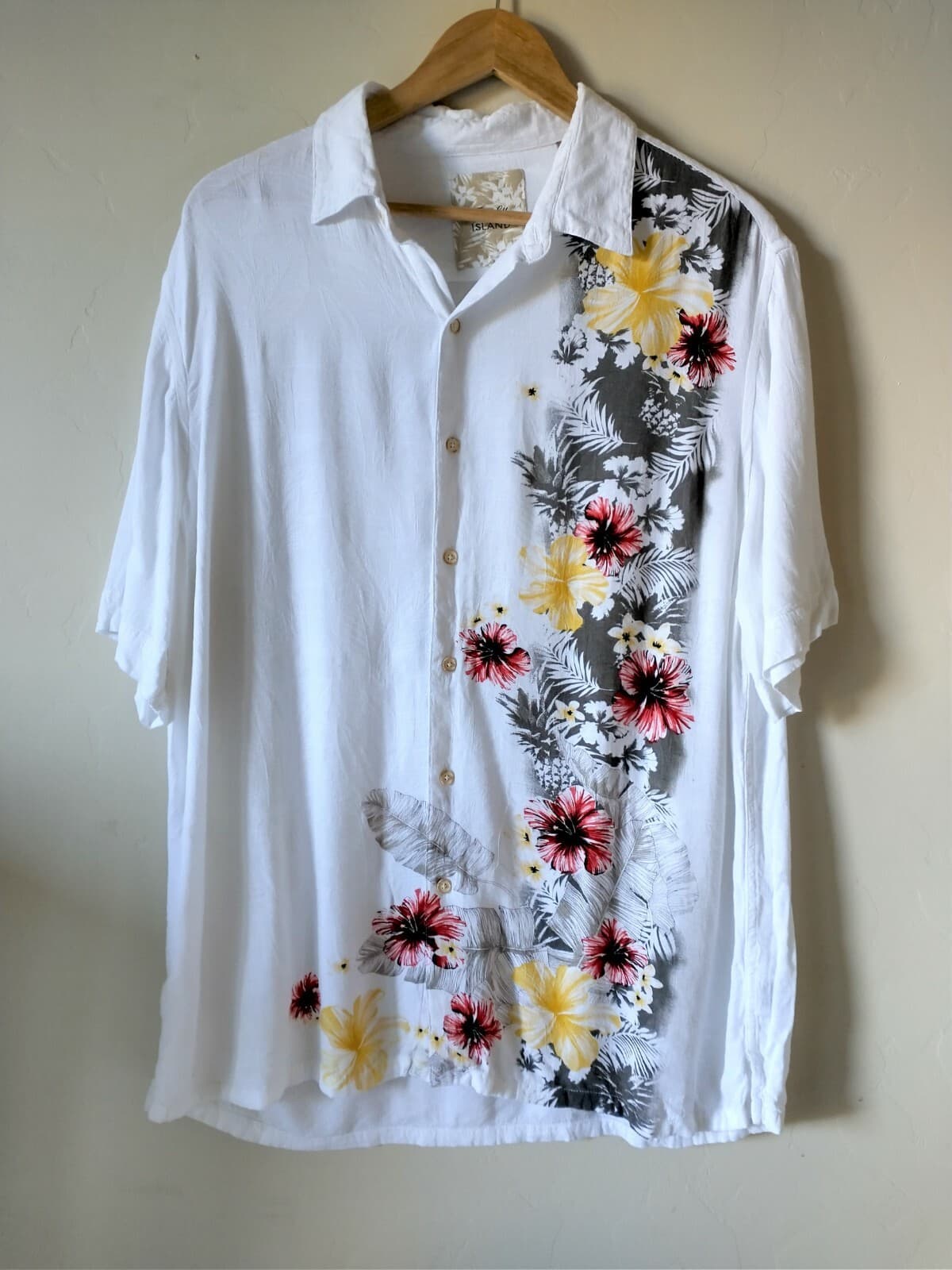Tasso Elba Island Men Resort Hawaii Shirt Rayon Short Sleeve Floral White Sz.L