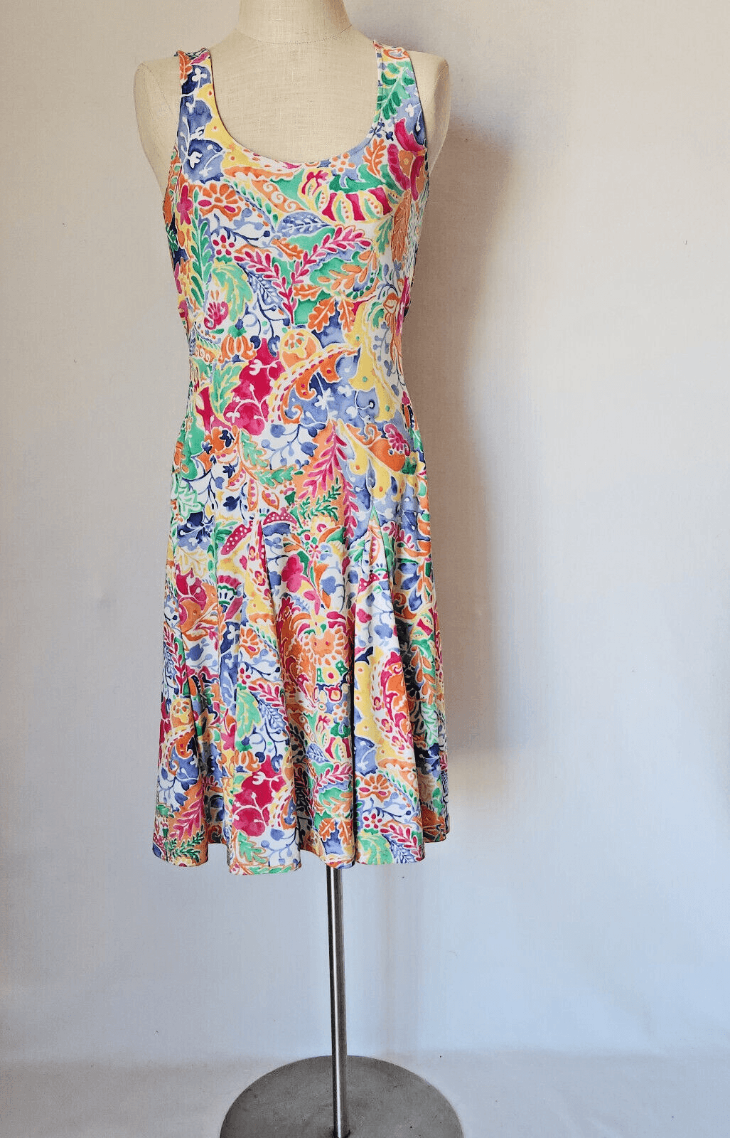 Lauren Ralph Lauren Floral Paisley Jersey Fit-Flare Tank Dress Sleeveless Sz.XS