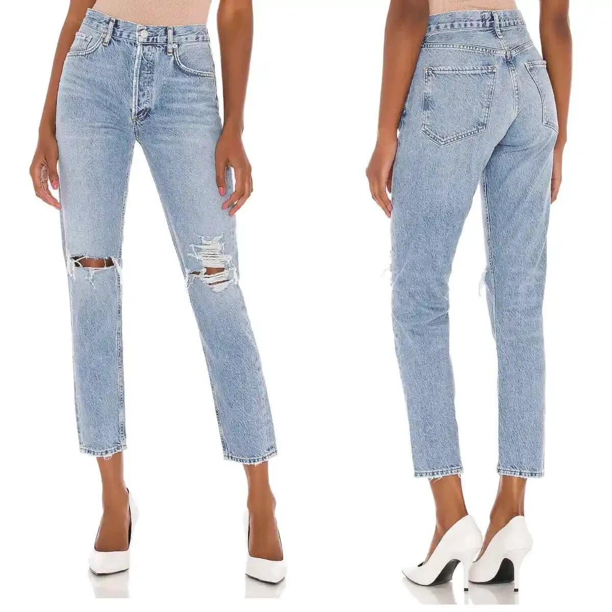 Agolde Jaime High Rise Distressed Jeans Button-Fly Organic Cotton Blue Sz.26