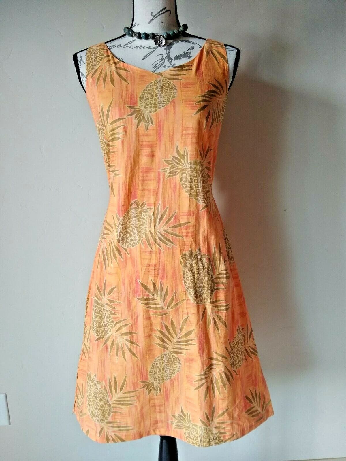 Tori Richard Honolulu Hawaii Cotton Shift Dress Sleeveless Pineapple Print Sz.4