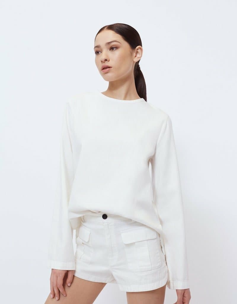 BLDWN Winters Cotton Linen Blend Top Blouse Pullover Long Sleeve Cream Sz.M