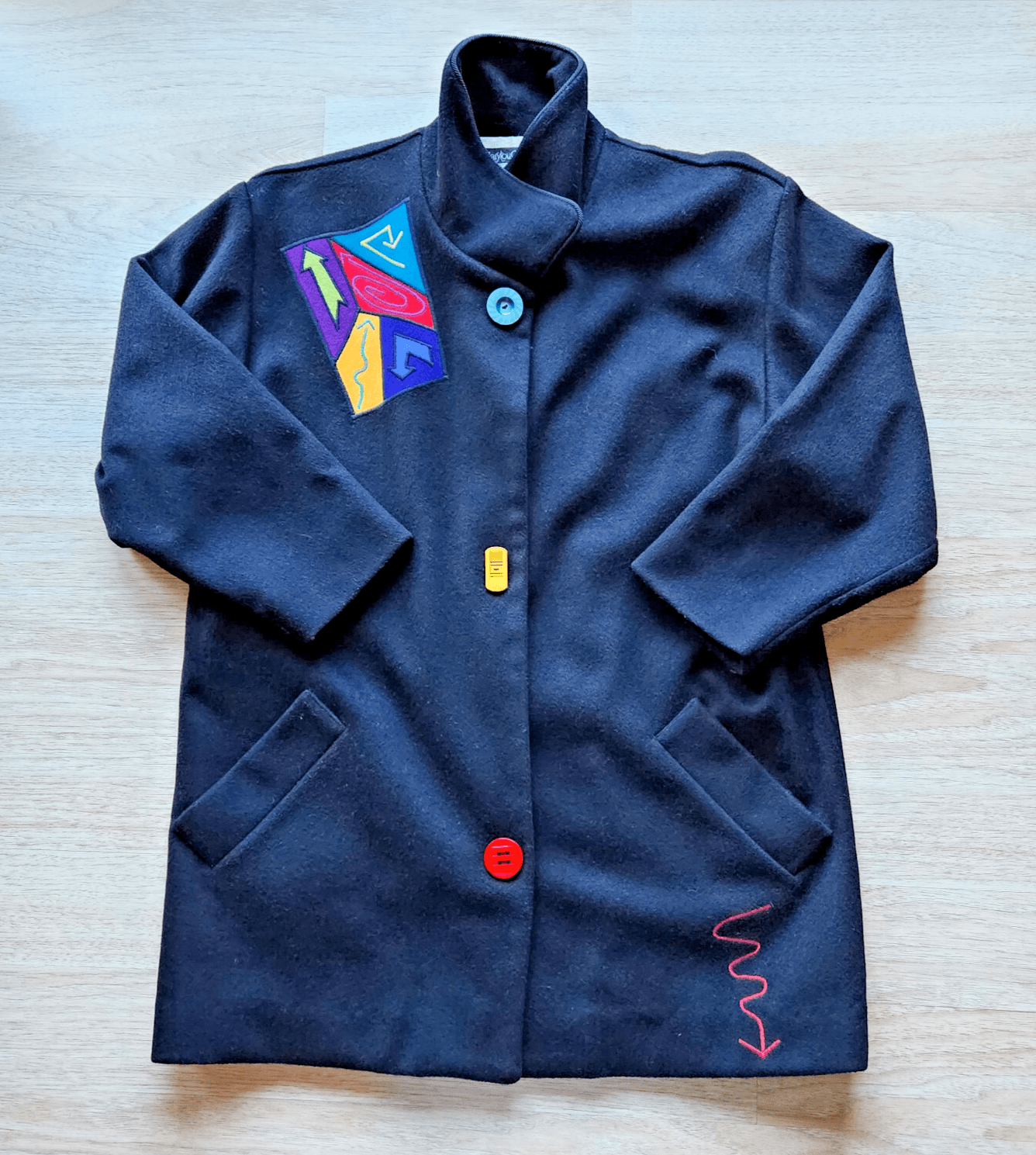 Vintage Marytou Ozbolt Storer 100% Wool Embroidered Coat Black Women M USA Made