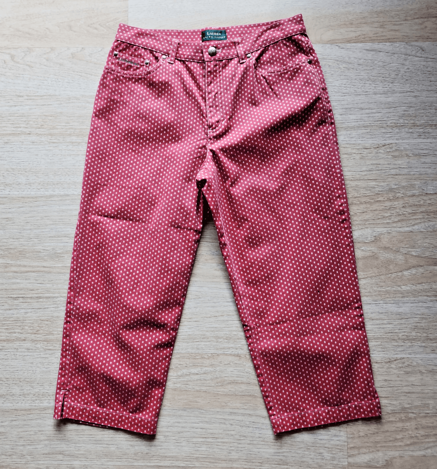 Vintage Lauren Ralph Lauren Polka Dot Red White Denim Crop Pants Cotton Zip Sz.8