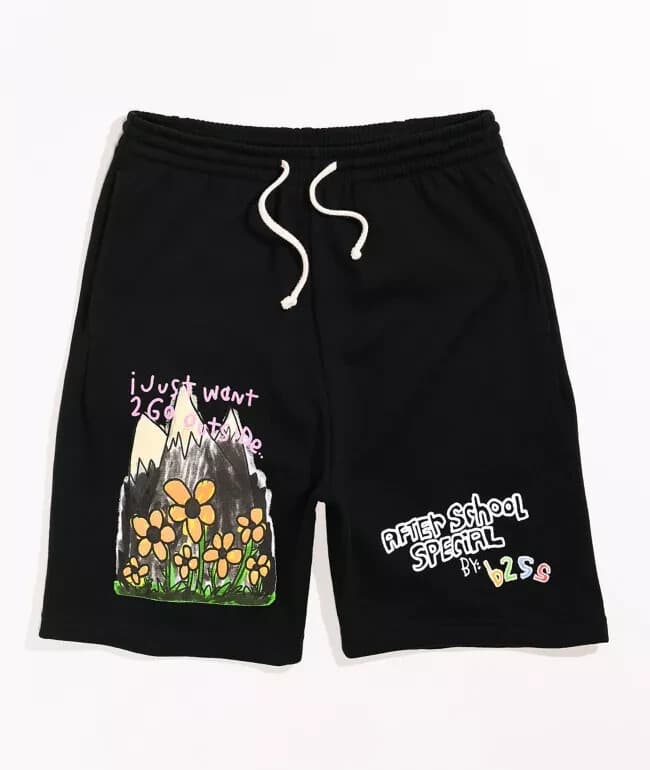 After School Special Panic Fleece Sweat Shorts Pocket Drawstring Black Men Sz.S
