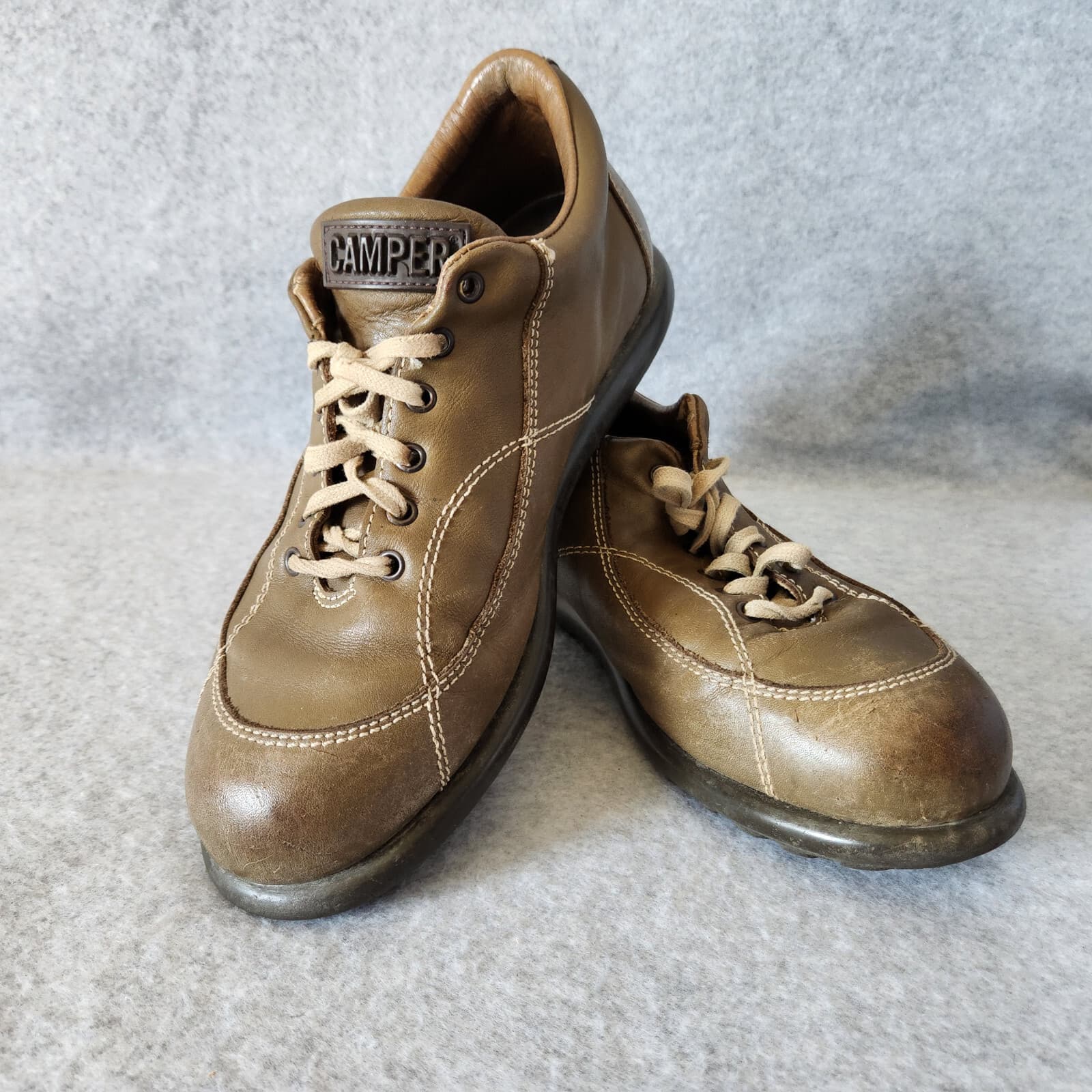 Camper Leather Comfort Sneakers Shoes Lace-Up Olive Green Women EU38 US7.5