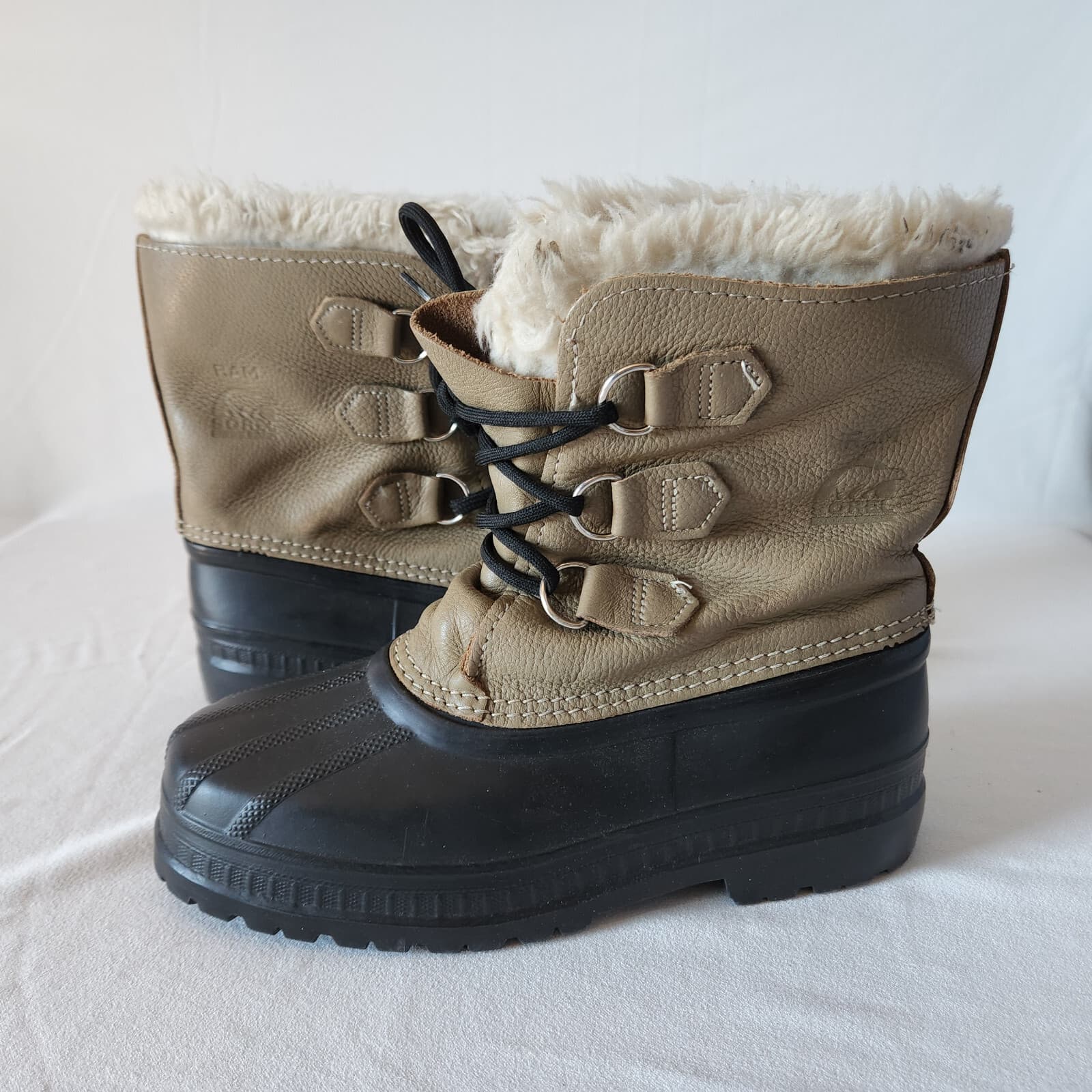 Sorel Ram Duck Leather Boots Lace-Up Removeable Lining Brown Women Sz.4 USA Made