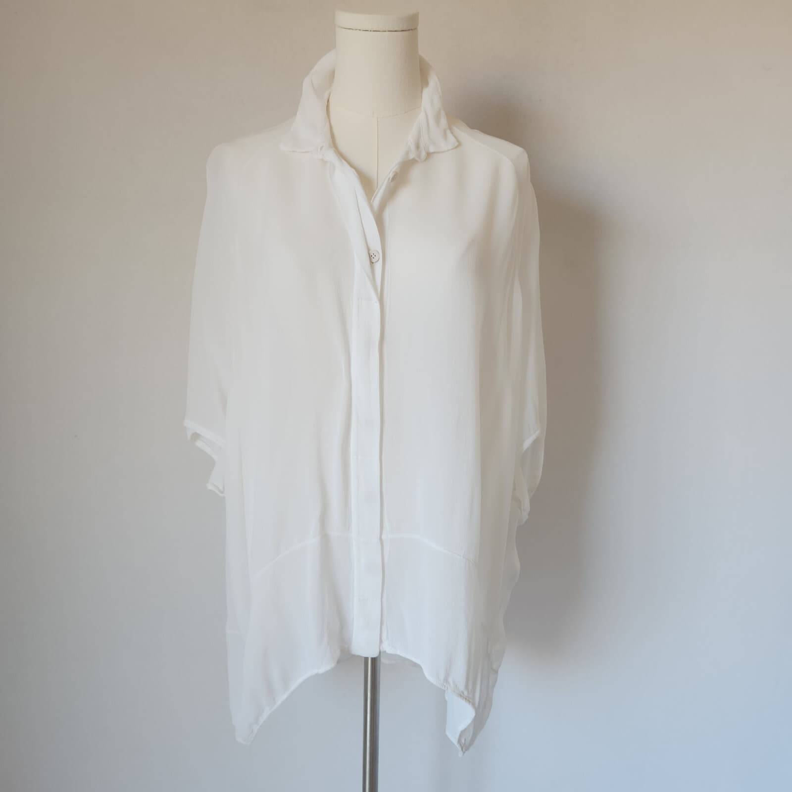 Transit Par Such Italy White Sheer Chiffon Drop-Shoulder Shirt Button-Up Sz.2