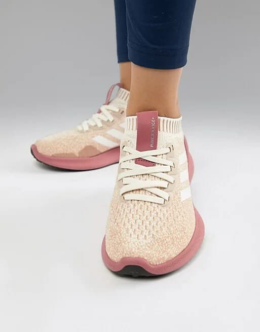 Adidas Pure Bounce Knit Running Shoes Sneaker Lace-Up Pink-White Women US10