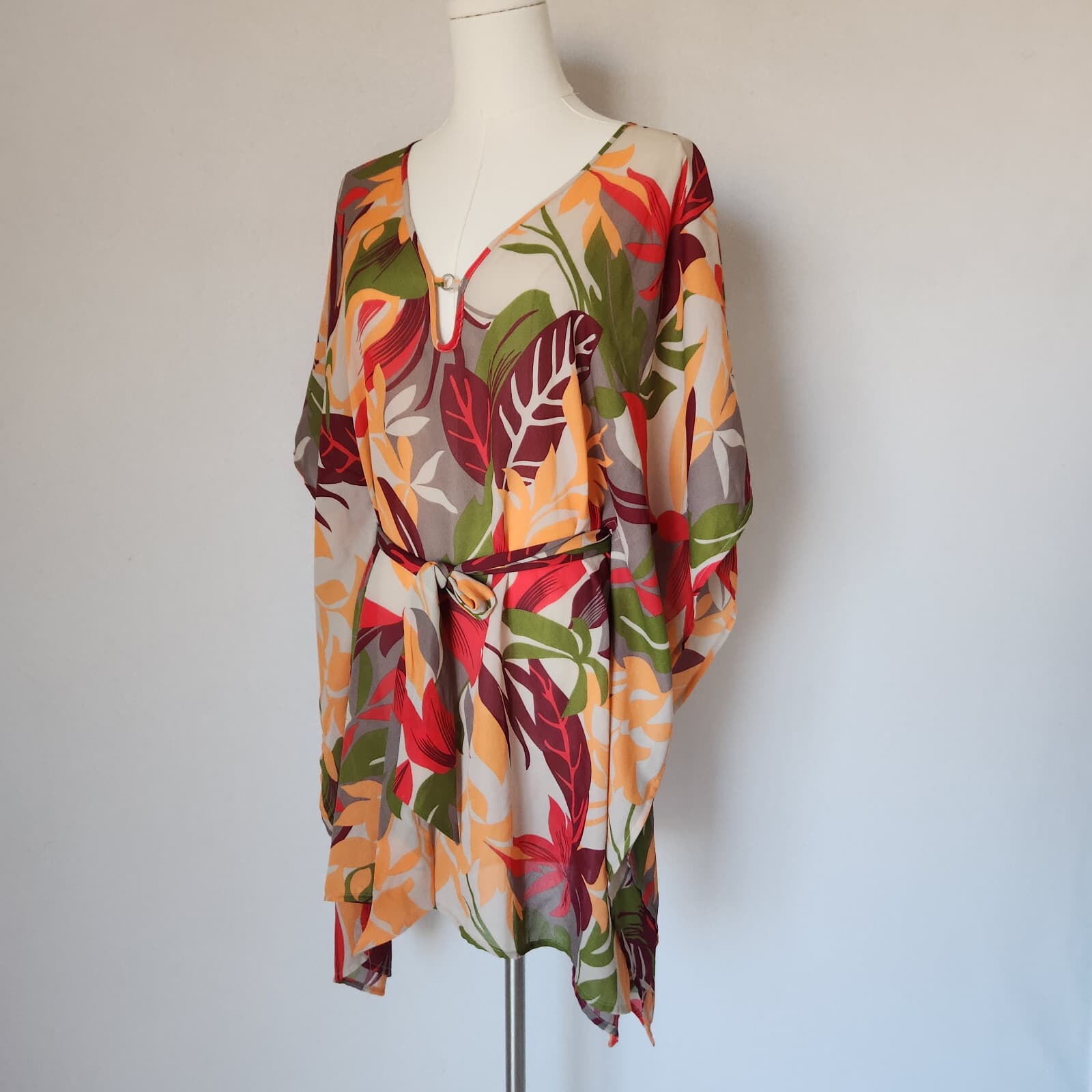 Calvin Klein Swimwear Tropical Floral Beach Cover-Up Tie-Waist Multicolor O/S
