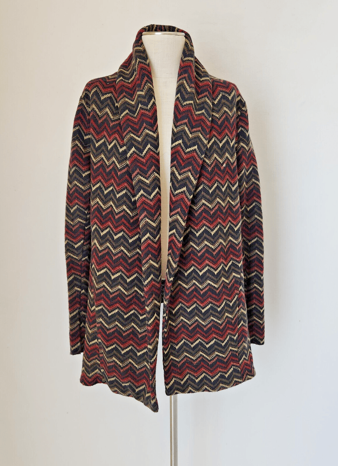 Anthropologie Otis & Maclain Skara Open Sweater Cardigan Chevron Multicolor Sz.L