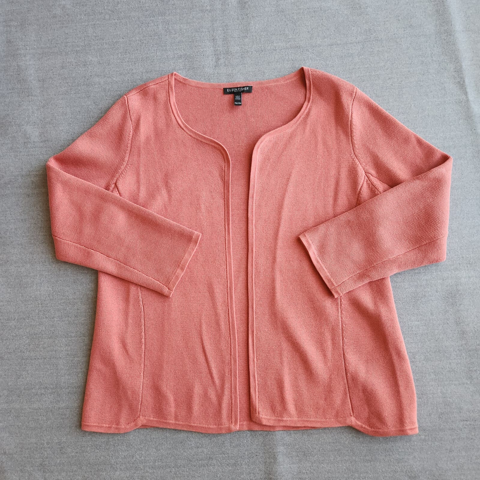 EILEEN FISHER Silk Organic Cotton Blend Open Front Crop Cardigan Salmon Pink PM