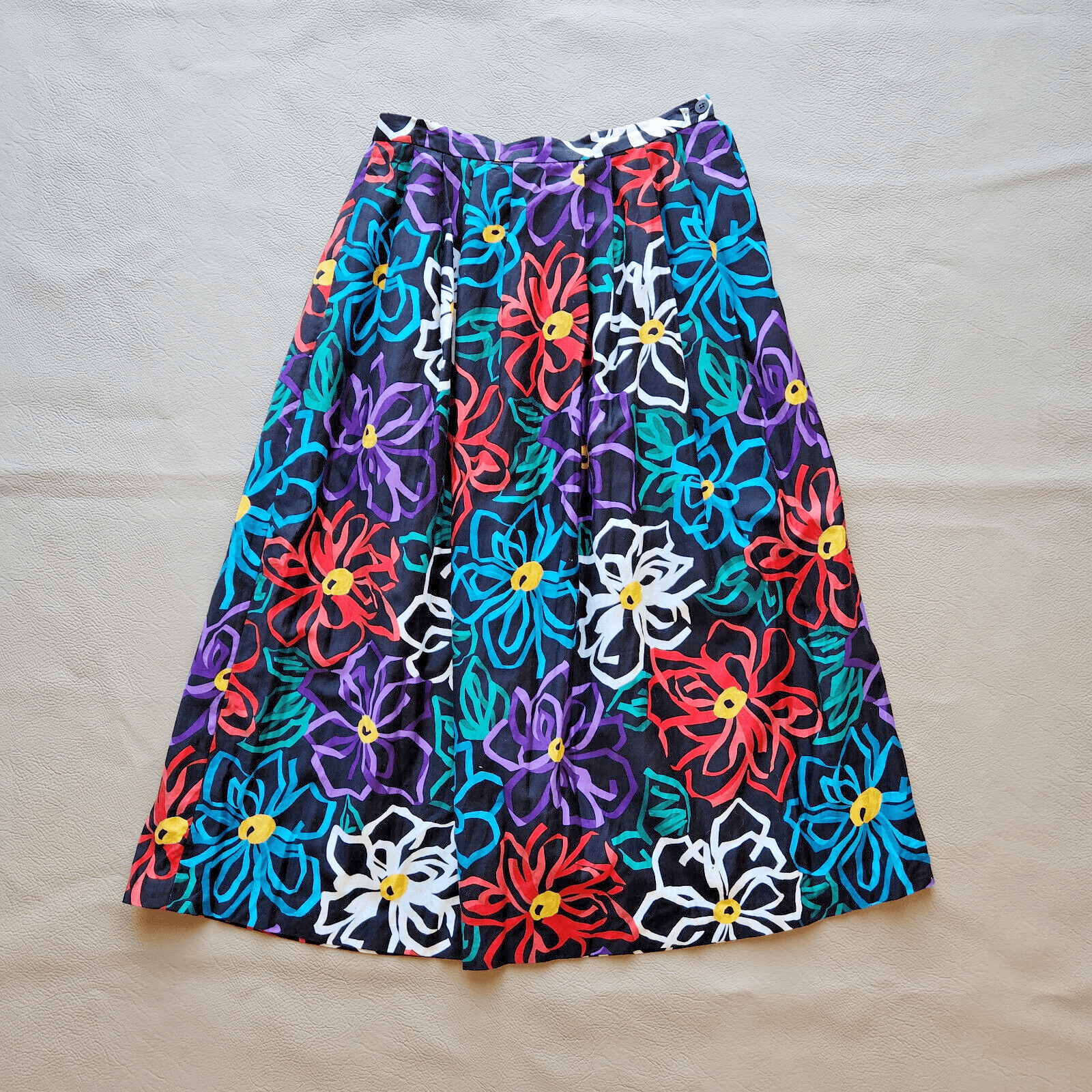 Vintage Weathervane USA Florel Pleated Full A-Line Midi Skirt Multicolor Sz.12