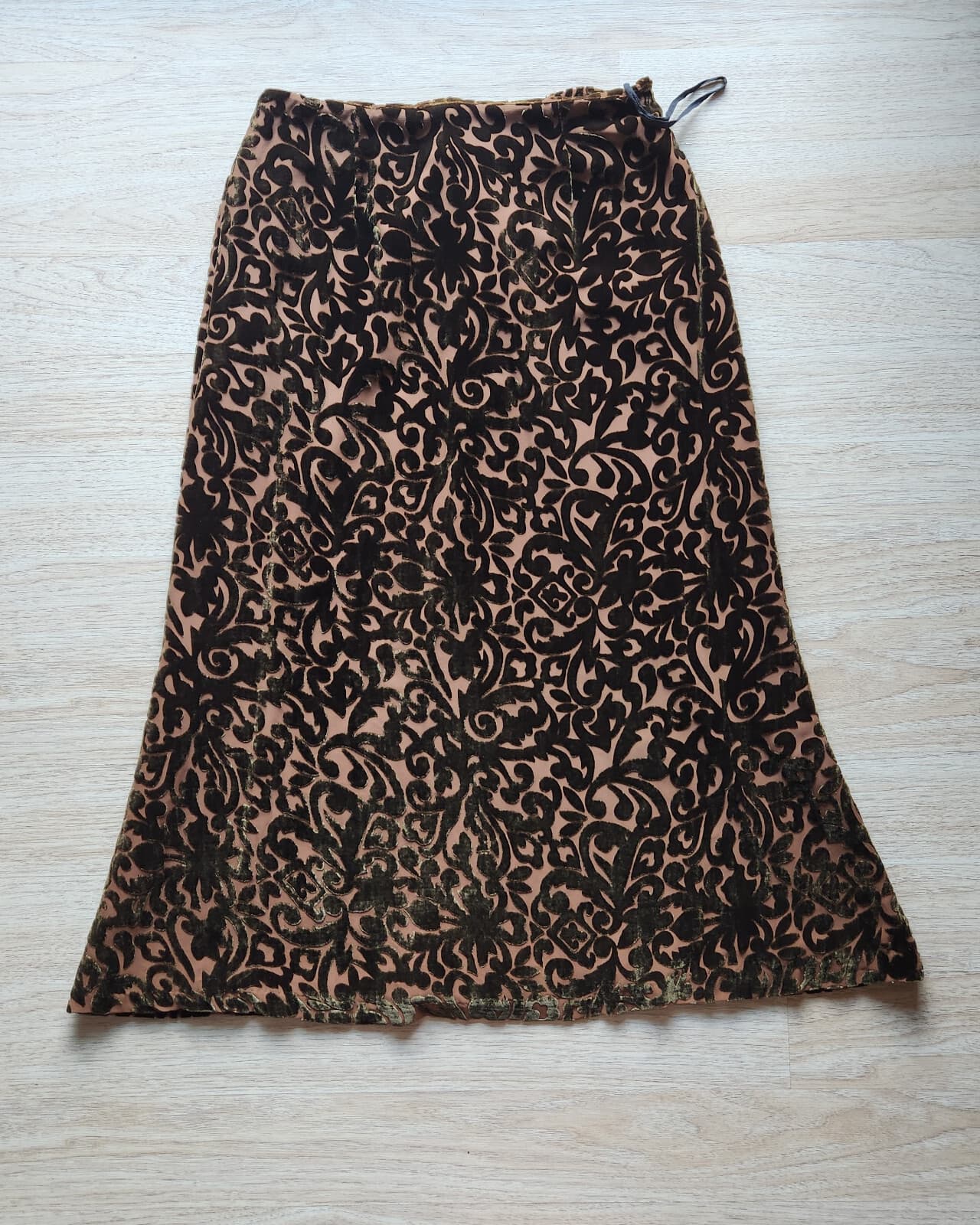 Wah Maker True West Burnout Velvet Midi A-Line Skirt Silk Blend Brown Sz.16