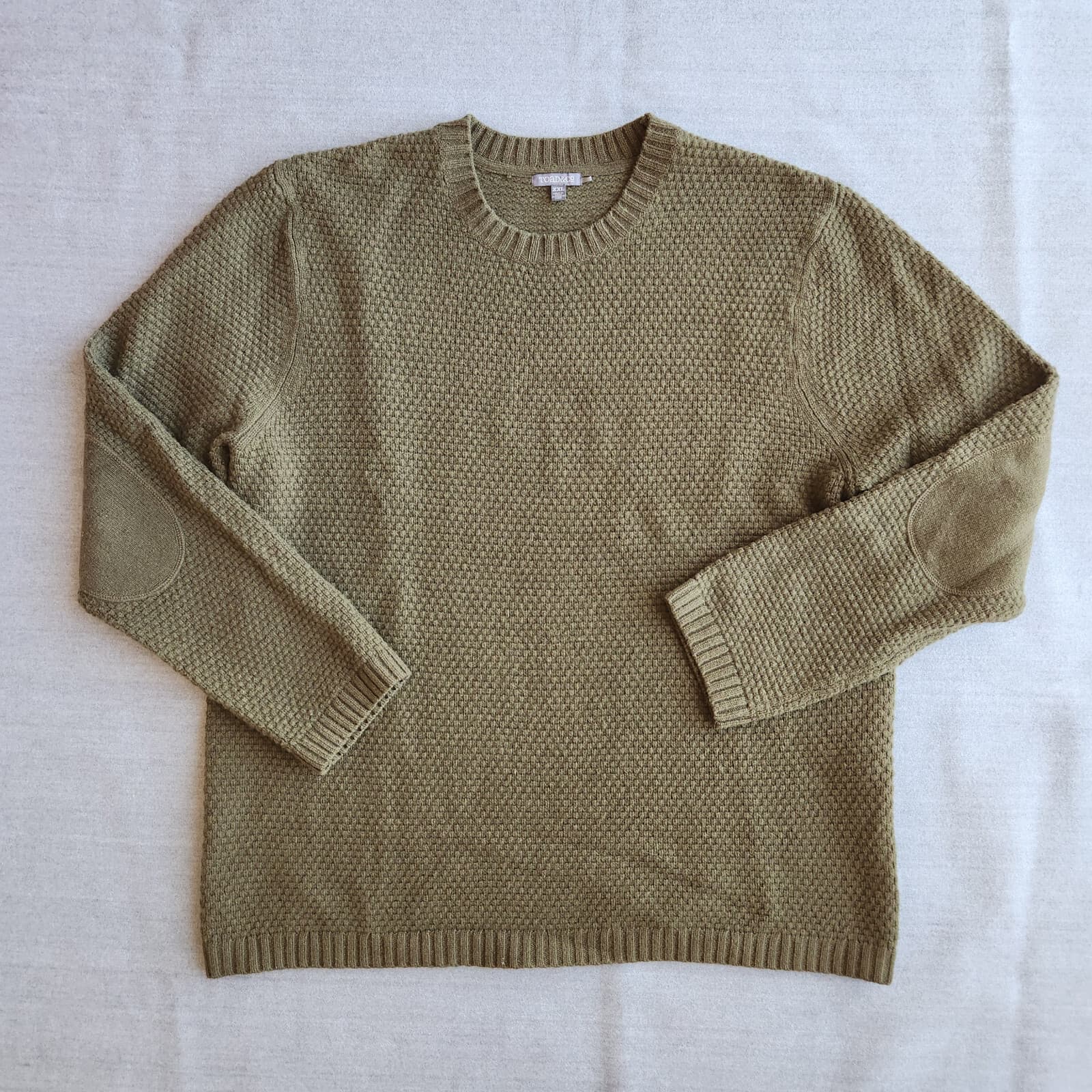 Toad & Co Malamute Lambswool Waffle Knit Crew Sweater Elbow-Patch Green Mens XXL