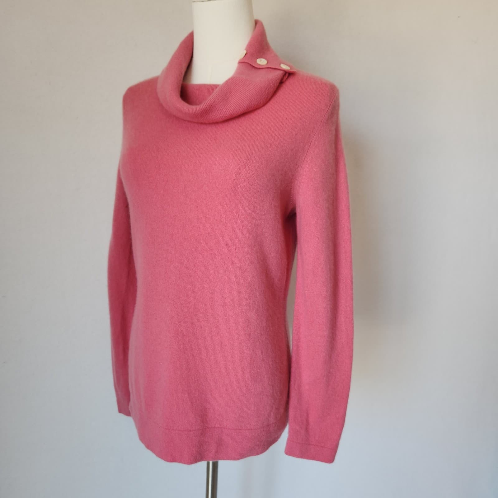 Charter Club 2-Ply Cashmere Button-Turtle Neck Sweater Pullover Pink Women's M