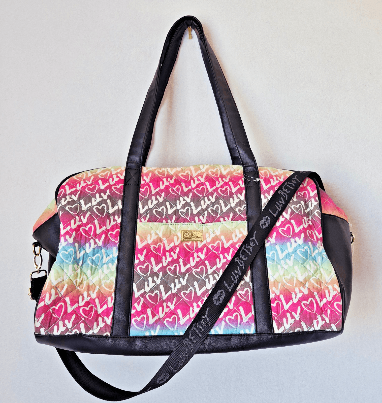 Luv Betsey Johnson Hearts Tie-Dye Graffiti Rainbow Weekend Carryon Duffel Bag