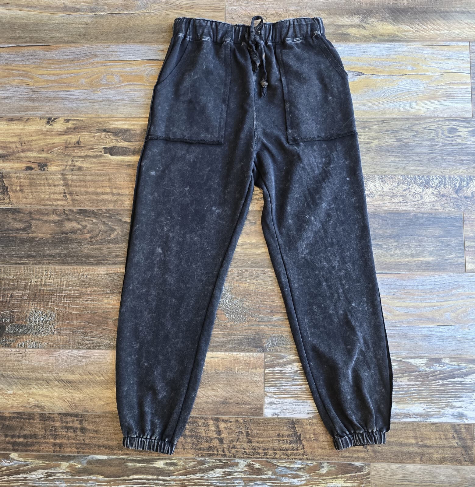 Oli & Hali Washed Terry Jogger Sweatpant Elastic Waist Drawstring Pocket Black M