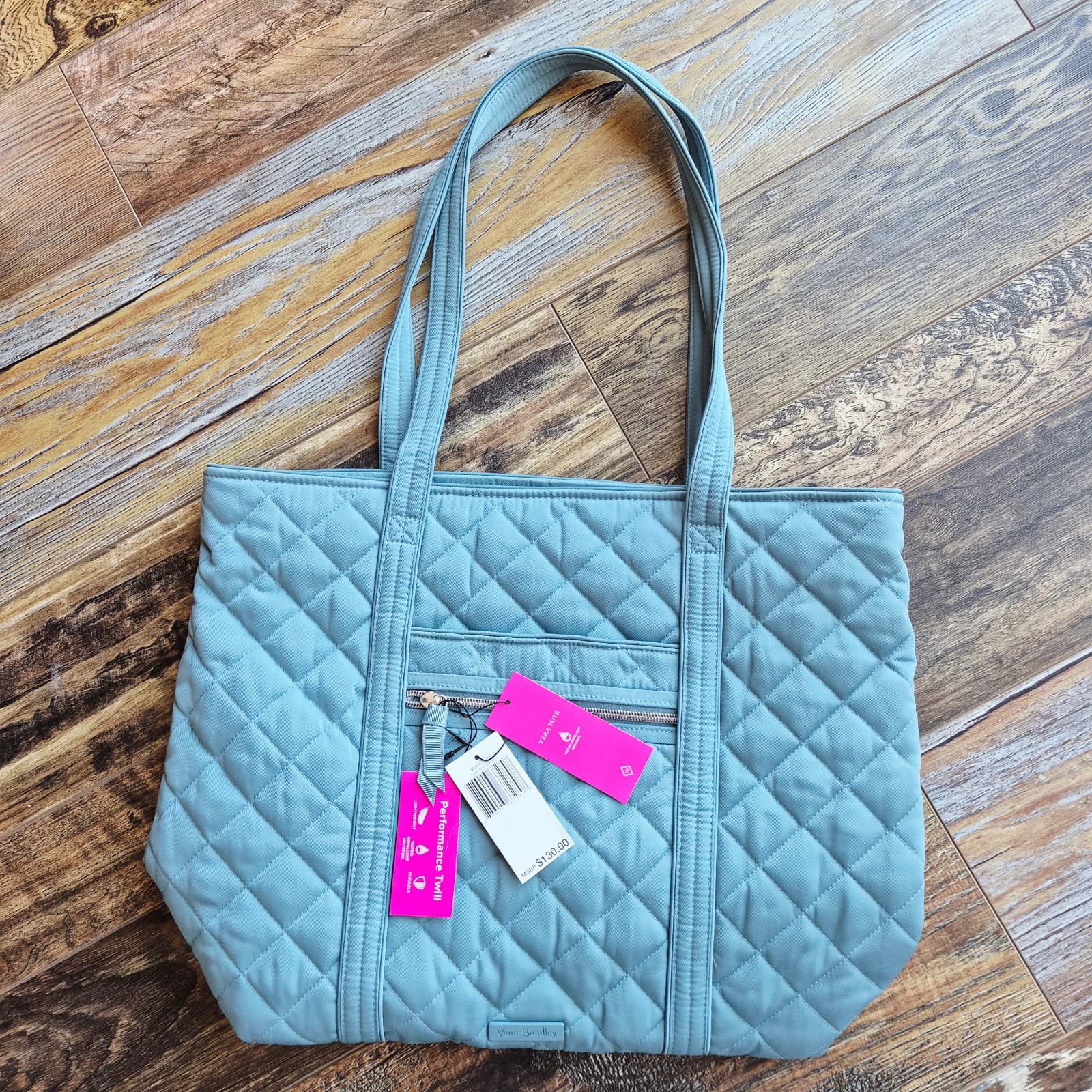 NWT VERA BRADLEY Performance Twill Tote Large 14"x19" Water Repellent Blue Oar