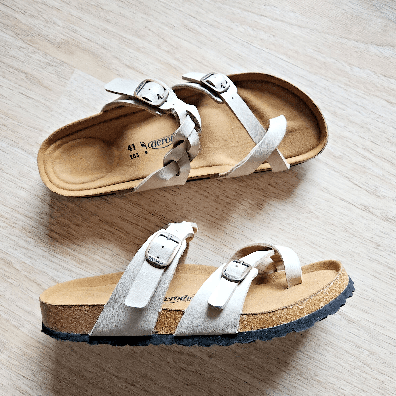 NWoB Aerothotic Irenic Soft Footbed Strappy Slide Comfort Sandals Beige EU41