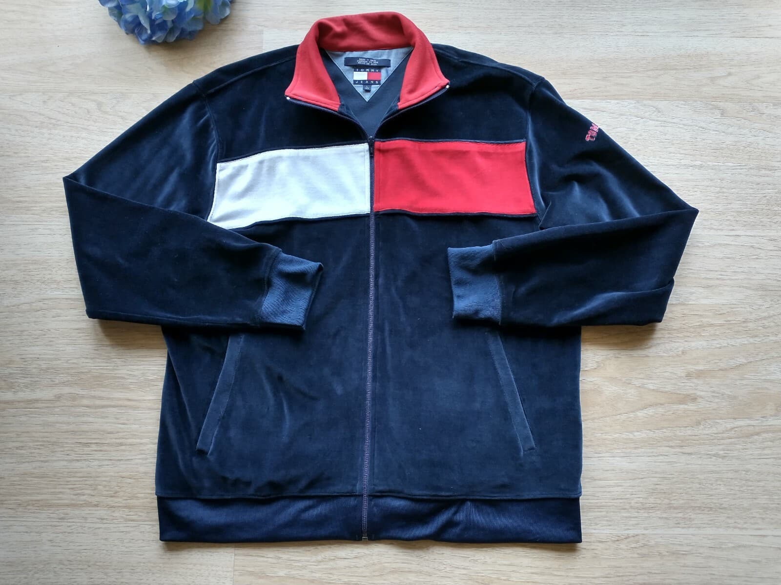 Vintage Tommy Hilfiger Tommy Jeans Women Cotton Velvet Jacket Full-Zip Blue Sz.L