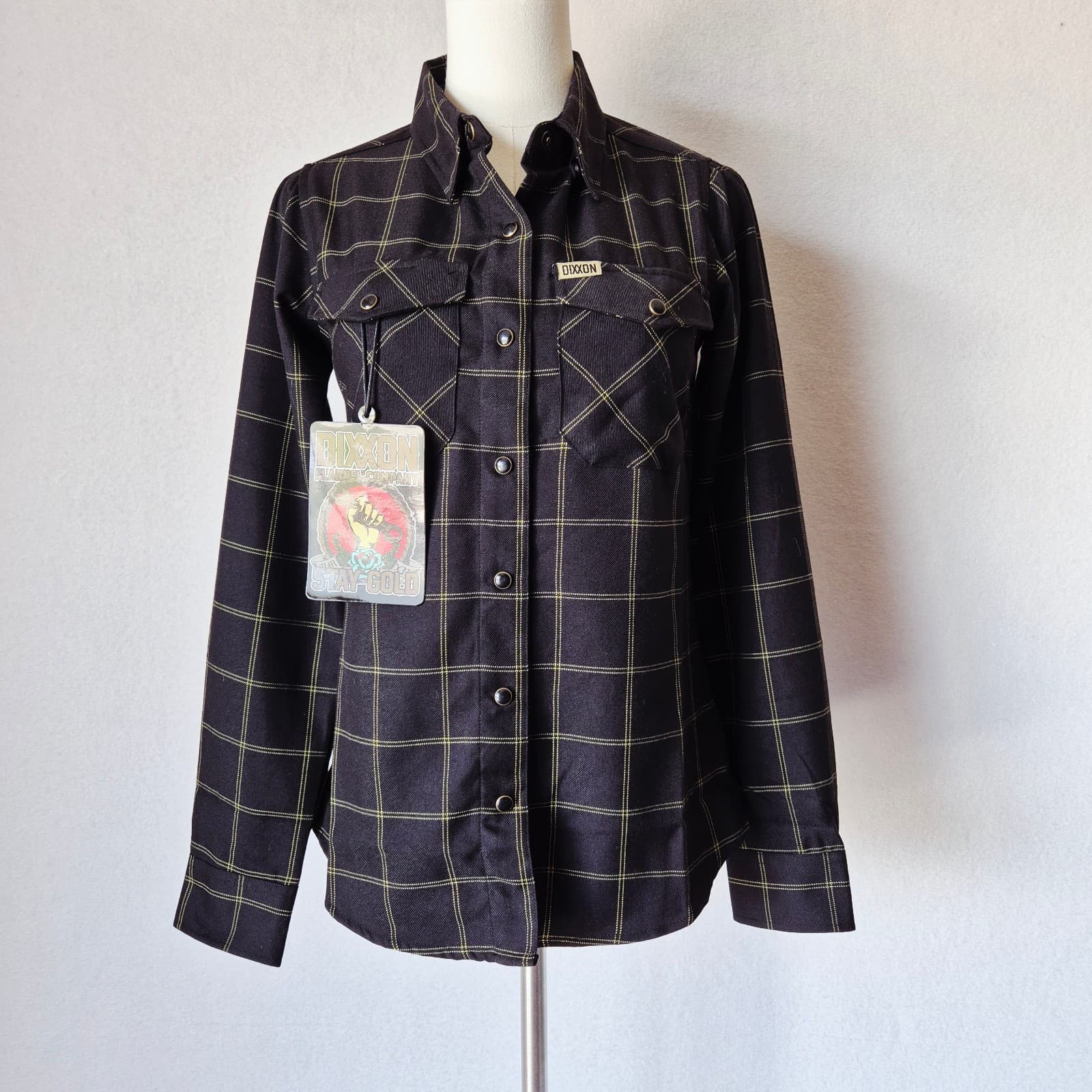 NWT DIXXON Flannel Co. Stay Gold Snap-Up Shirt Long Sleeve Black Check Women's S
