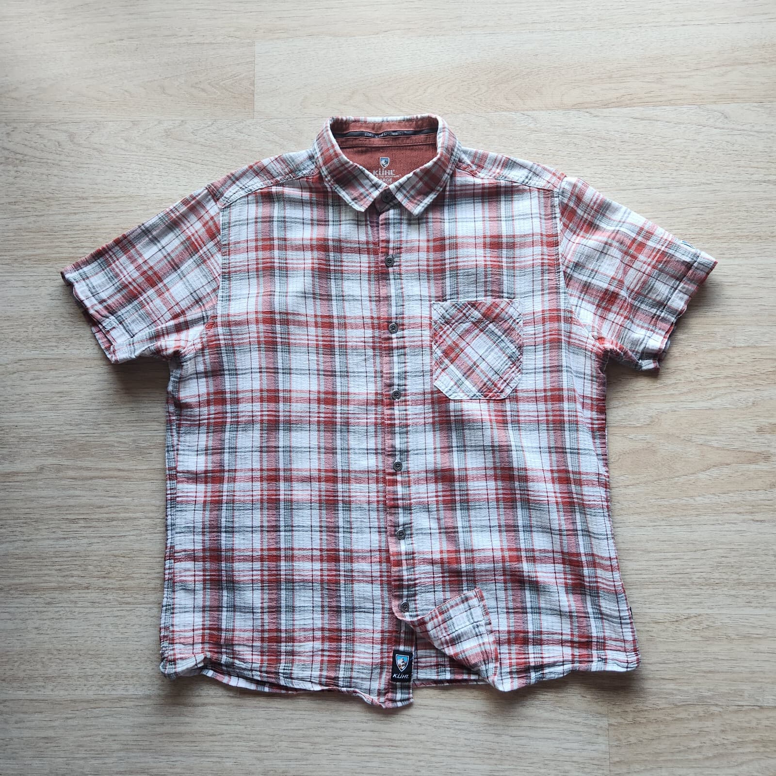 Kuhl Plaid Short Sleeve Button-Up Shirt Crinkle Organic Cotton Multicolor Mens L