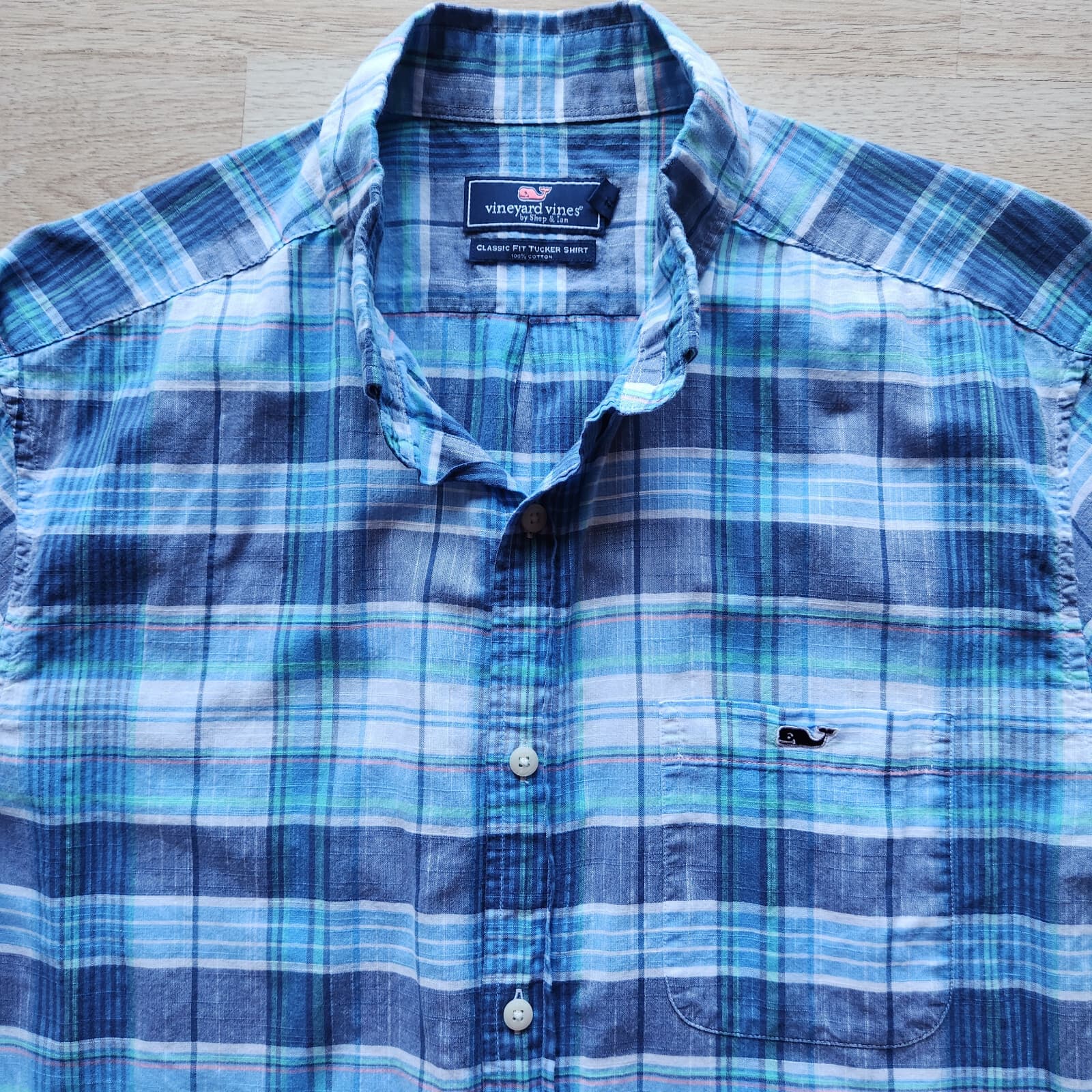 Vineyard Vines Smith Point Tucker Classic Fit Plaid Sport Shirt Moonshine Blue L