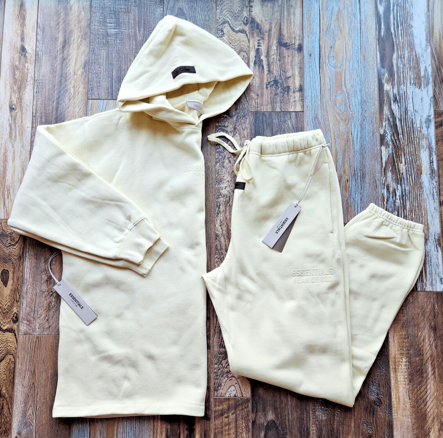 NWT ESSENTIALS Fear of God 2pc Hooded Sweatshirt Sweatpant Jogger Yellow Men's L